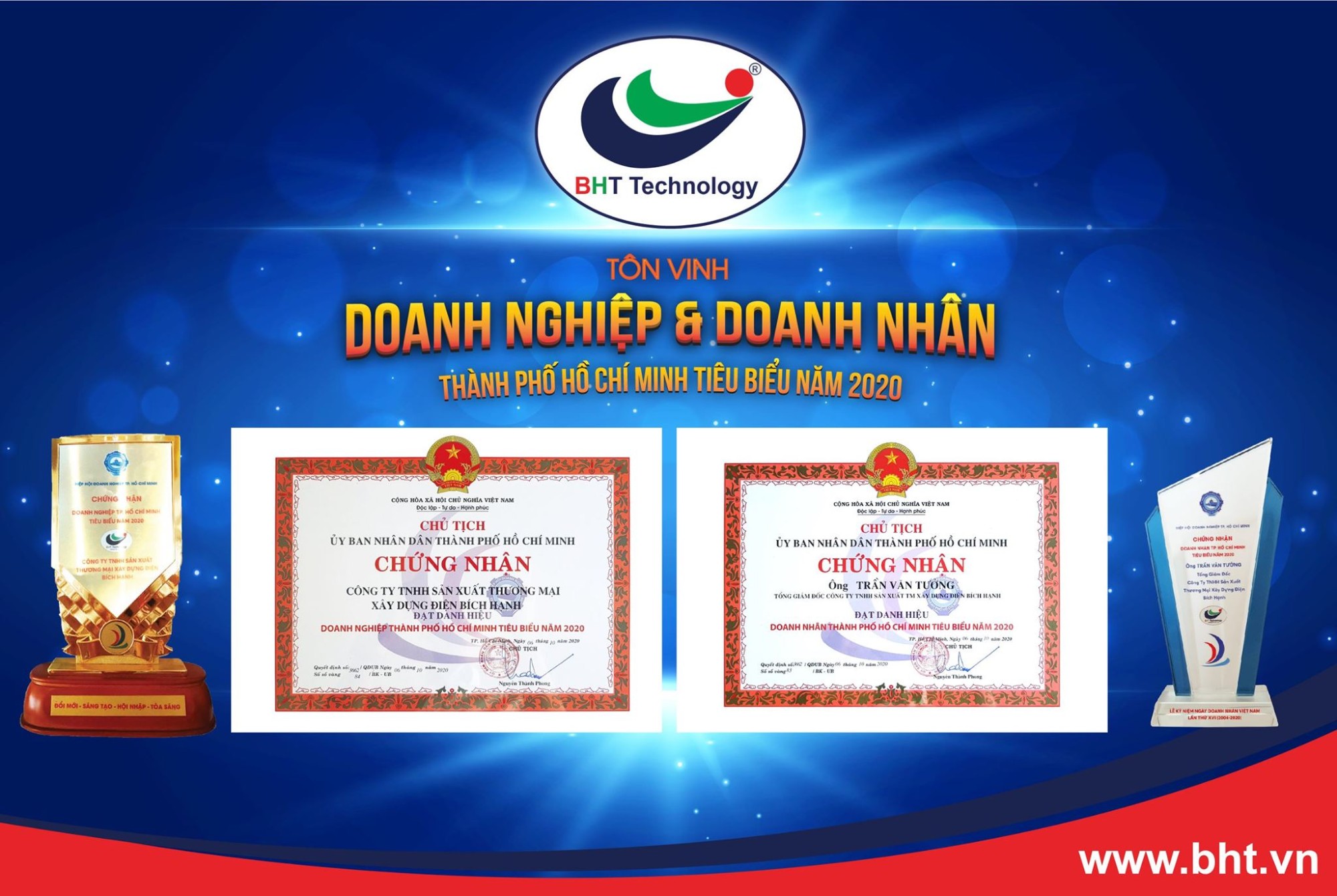 Chứng nhận Doanh nghiệp và Doanh nhân TPHCM tiêu biểu 2020